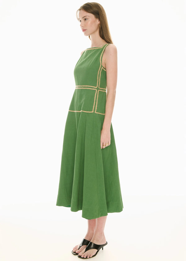 POL | MARLIN RAFFIA TRIM DRESS - GREEN