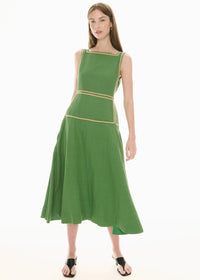 POL | MARLIN RAFFIA TRIM DRESS - GREEN