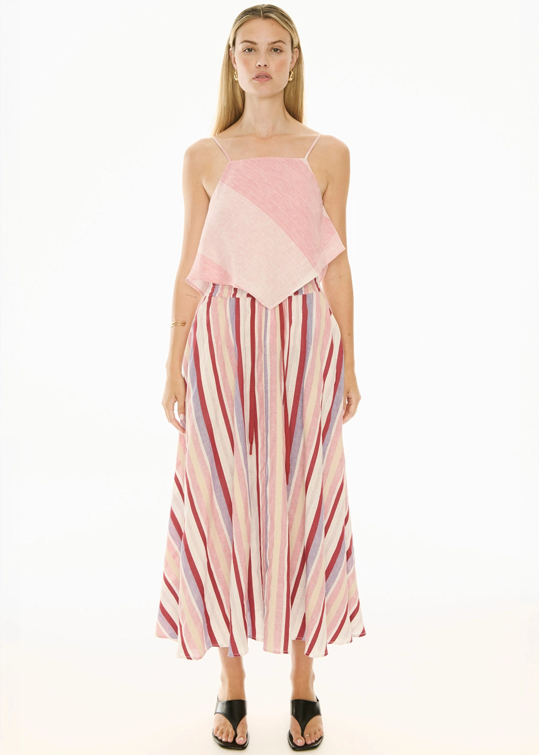 POL | KAI DRAWCORD SKIRT - RED MULTISTRIP