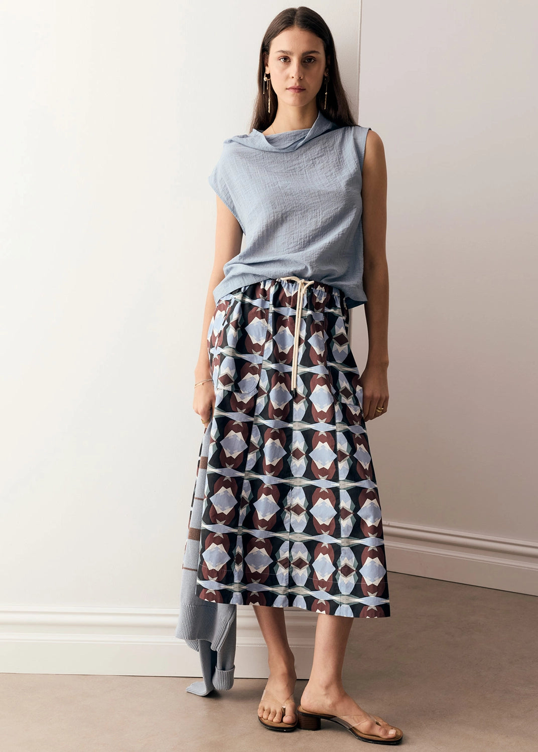 POL | FENNEL COWL NECK TOP - BLUE