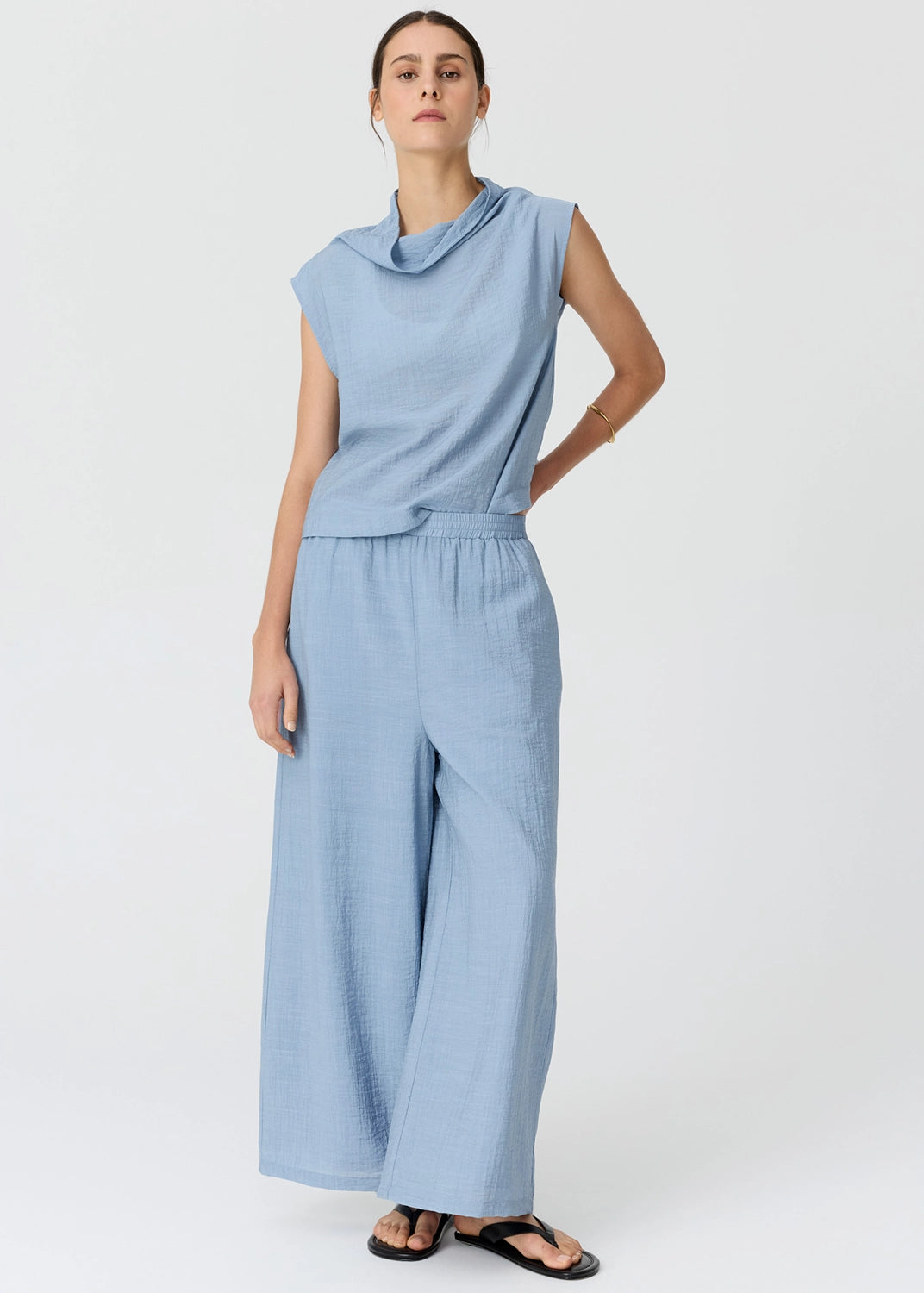 POL | FENNEL COWL NECK TOP - BLUE