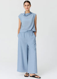 POL | FENNEL COWL NECK TOP - BLUE