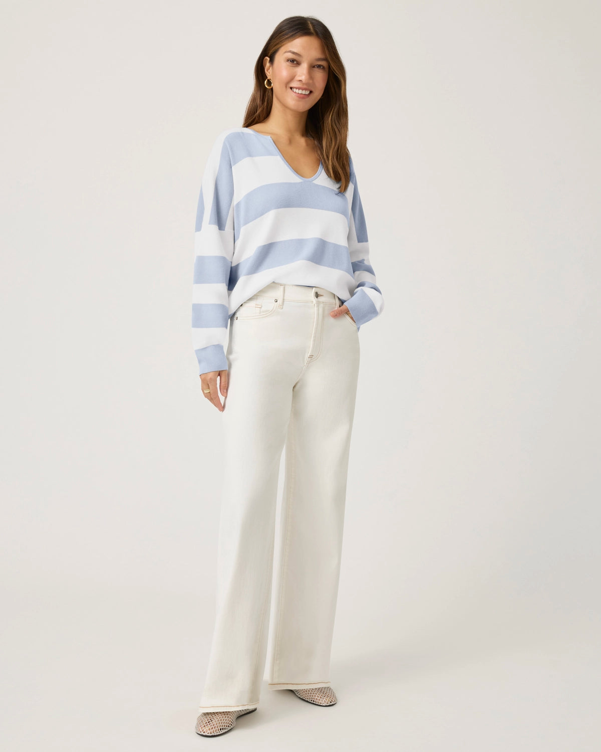 Splendid | Veronica Stripe Swtr - White/Seaport