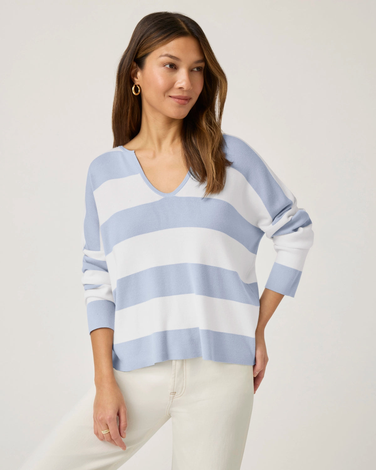 Splendid | Veronica Stripe Swtr - White/Seaport
