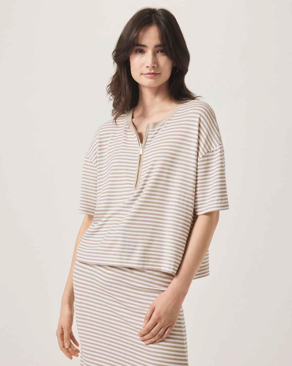 Splendid | Brooke Stripe Ss Top - Fawn Stripe