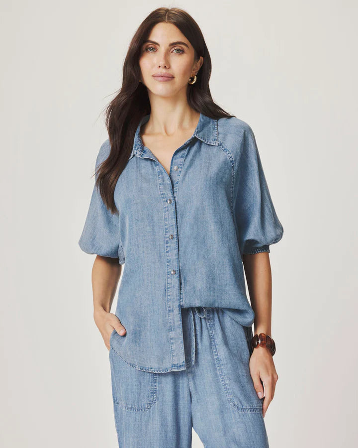 Splendid | Talia Puff Sleeve Indigo Top - Indigo