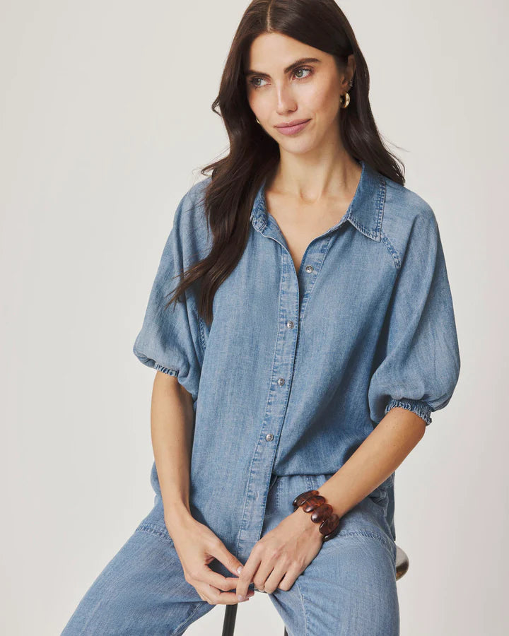 Splendid | Talia Puff Sleeve Indigo Top - Indigo