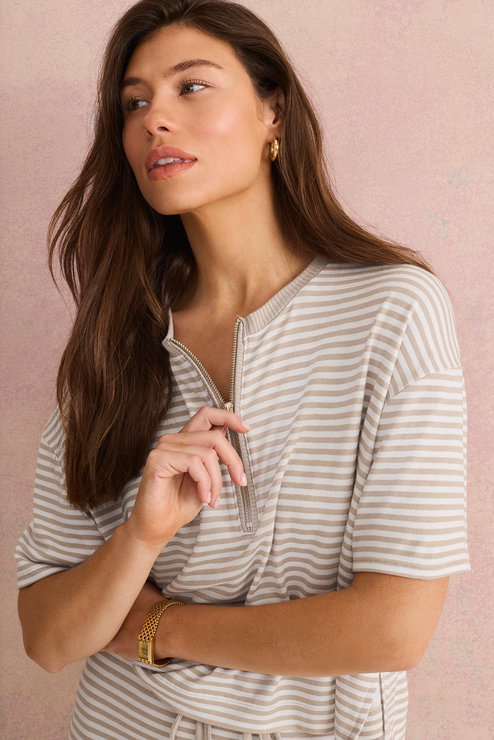 Splendid | Brooke Stripe Ss Top - Fawn Stripe