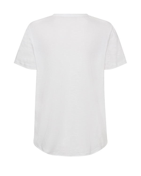 MOS MOSH Zano O-SS Embroidery Tee in White with refined front embroidery, short sleeve soft jersey women’s T-shirt at Hollie Rose.
