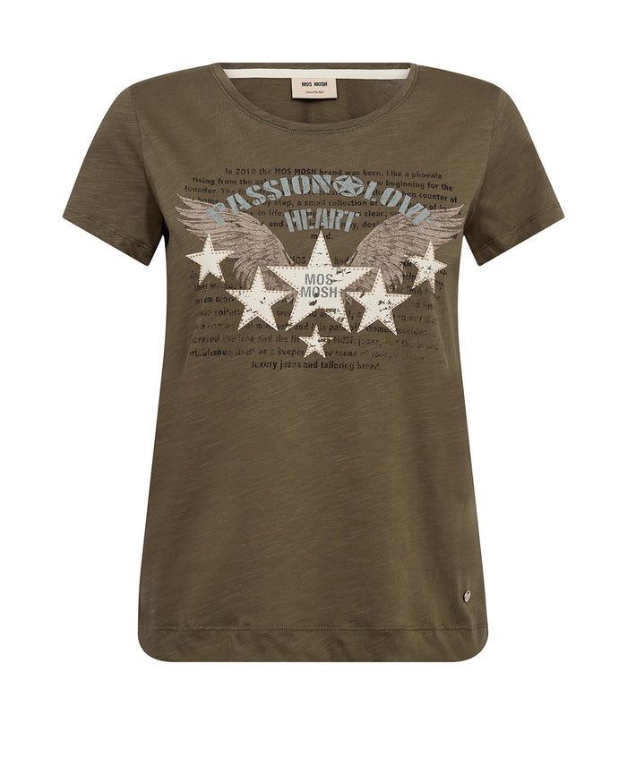 MOS MOSH Zibby O-SS Tee in Sea Turtle organic cotton with star and wing logo artwork, vintage-inspired women’s T-shirt at Hollie Rose.
