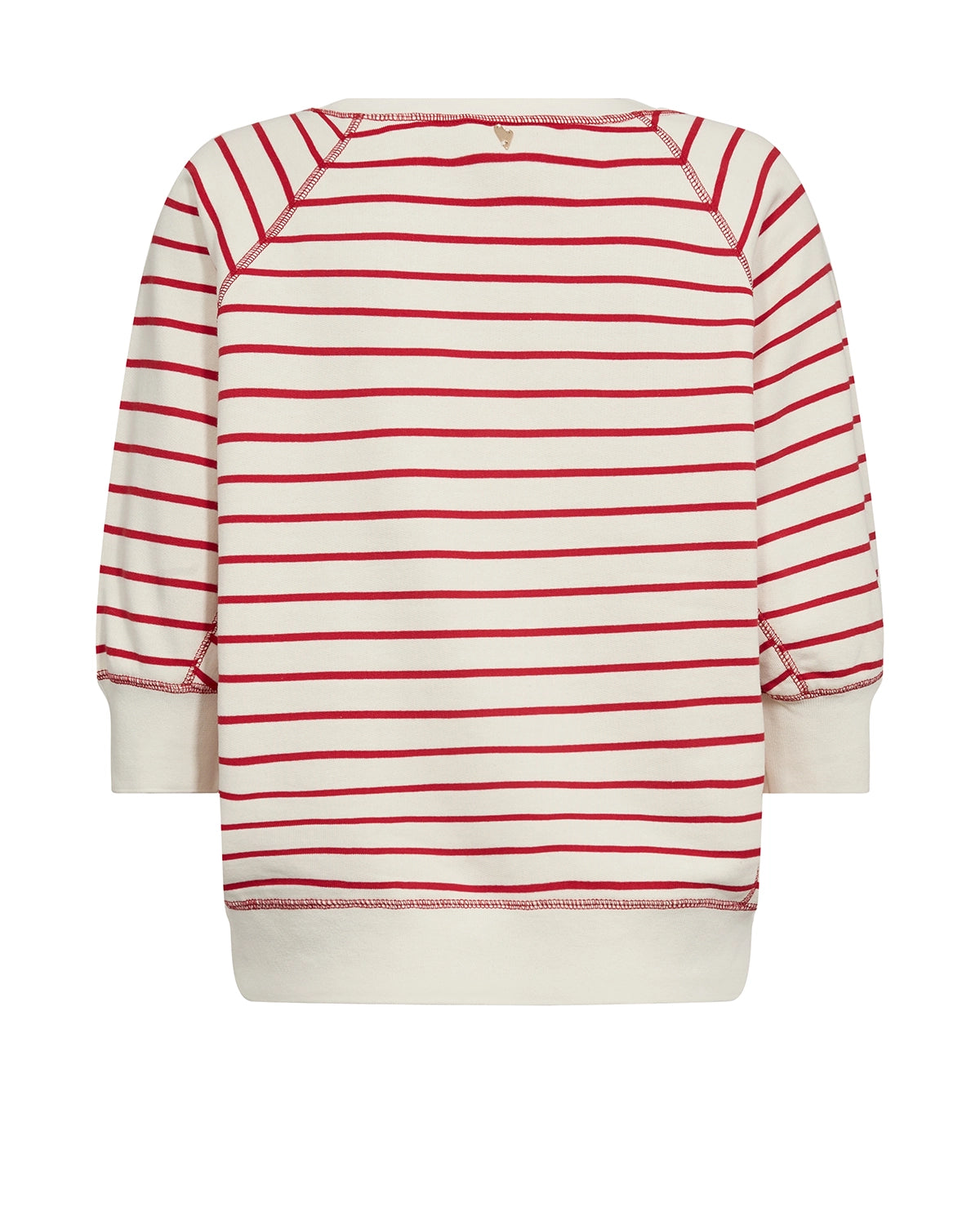 MOS MOSH Maggie Stripe Sweatshirt in Chinese Red with bold stripes and rib trims, relaxed women’s casual knit at Hollie Rose.
