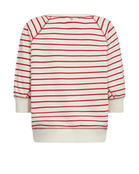 MOS MOSH Maggie Stripe Sweatshirt in Chinese Red with bold stripes and rib trims, relaxed women’s casual knit at Hollie Rose.
