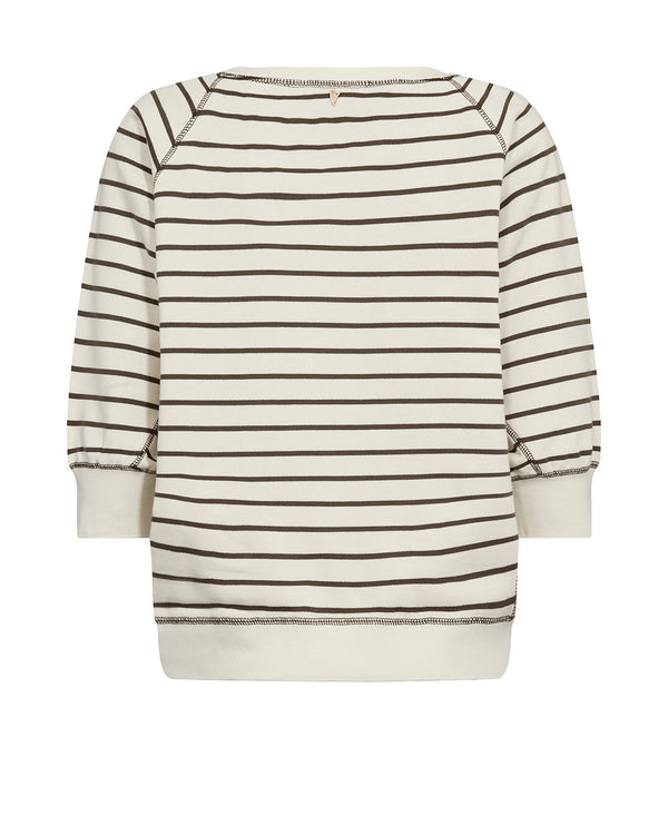 MOS MOSH Maggie Stripe Sweatshirt in Sea Turtle with bold stripes and rib trims, relaxed women’s casual knit at Hollie Rose.

