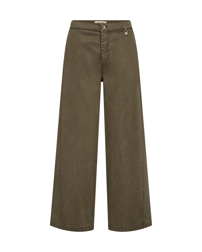 MOS MOSH Vincent Rosemary Pant in Sea Turtle with wide-leg silhouette, mid-rise fit and comfort stretch, elegant women’s pant style at Hollie Rose.
