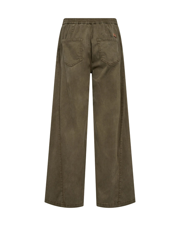MOS MOSH Vincent Rosemary Pant in Sea Turtle with wide-leg silhouette, mid-rise fit and comfort stretch, elegant women’s pant style at Hollie Rose.
