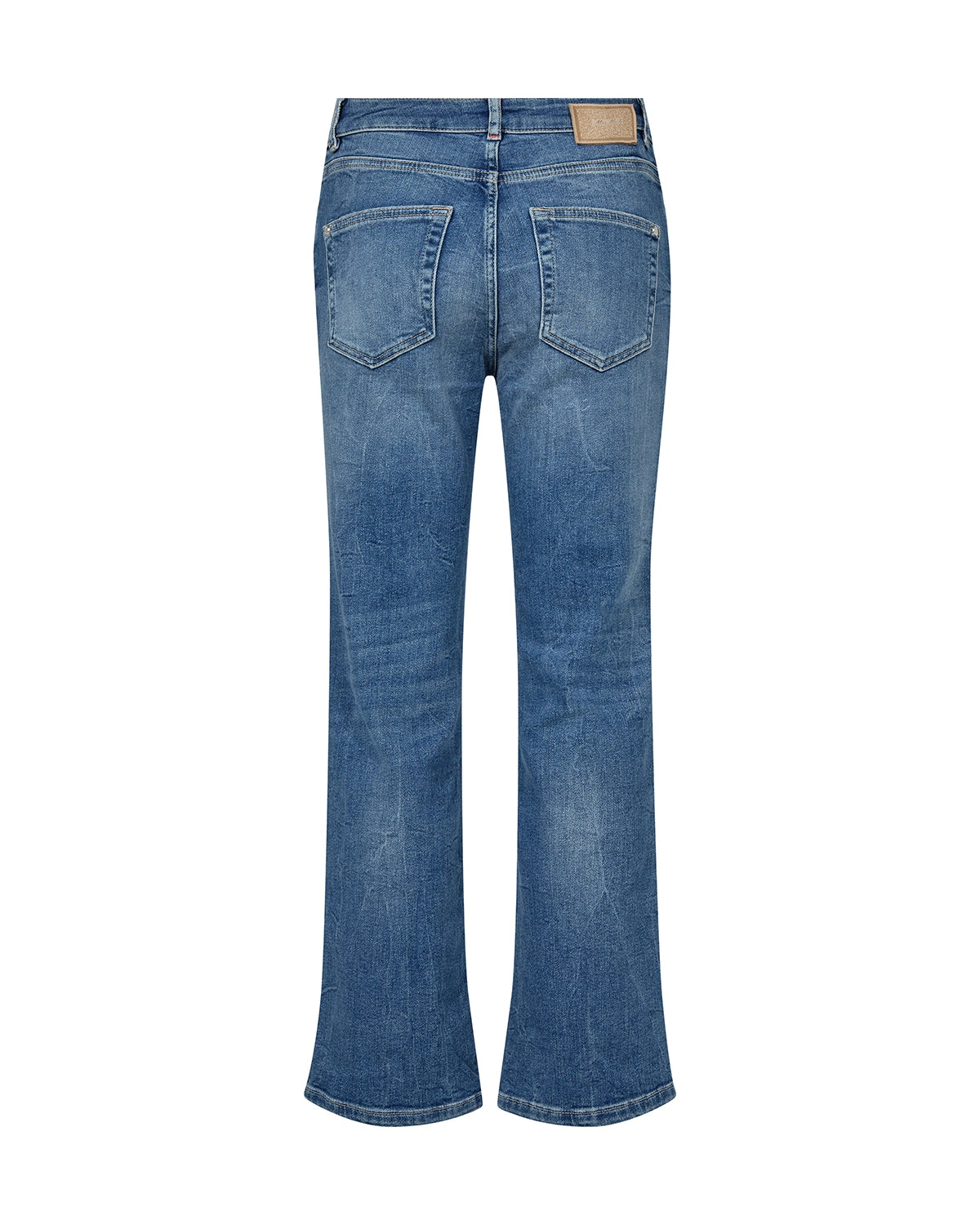 MOS MOSH Cecilia Sioux Jeans in Mid Blue with high-rise fit, soft stretch blend and kick-flare hem, vintage-inspired women’s denim at Hollie Rose.
