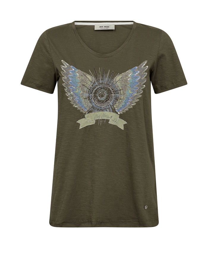 MOS MOSH Gethi Deco Tee in Sea Turtle with decorative wing artwork, hand-touched beading and embroidery, women’s embellished T-shirt at Hollie Rose.
