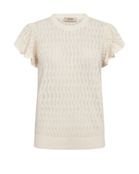MOS MOSH | GANNA PATTERN O-NECK KNIT TOP - ECRU 177580
