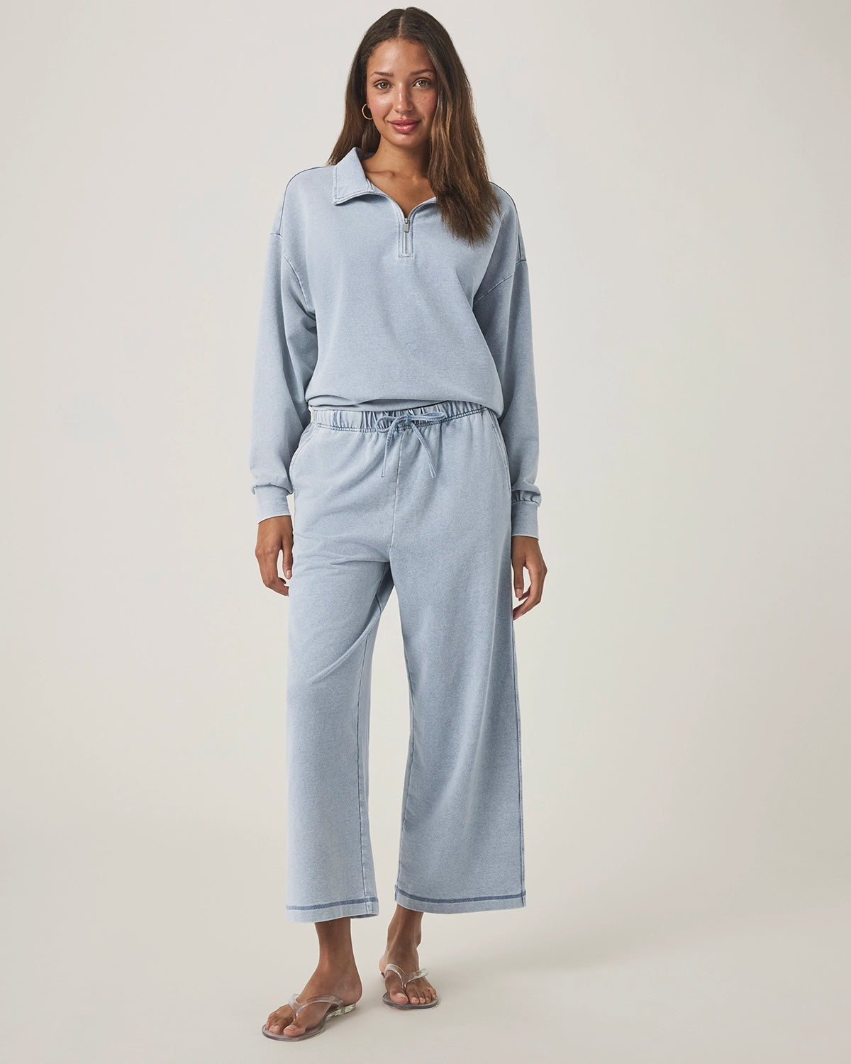 Splendid | Terry Qtr Zip - Bleached Indigo