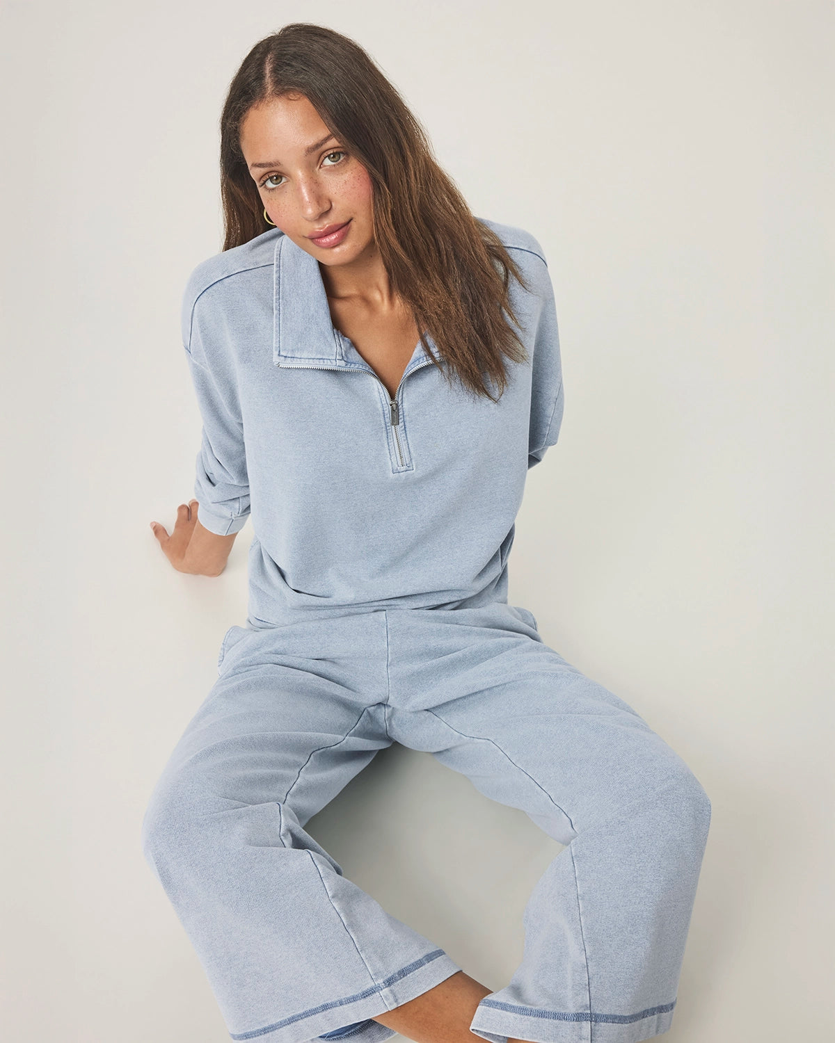 Splendid | Terry Qtr Zip - Bleached Indigo