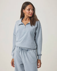 Splendid | Terry Qtr Zip - Bleached Indigo
