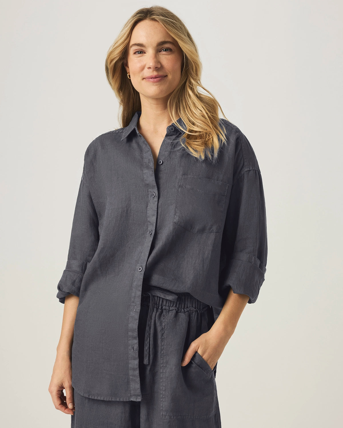 Splendid | Stella Linen Button Down - Ink