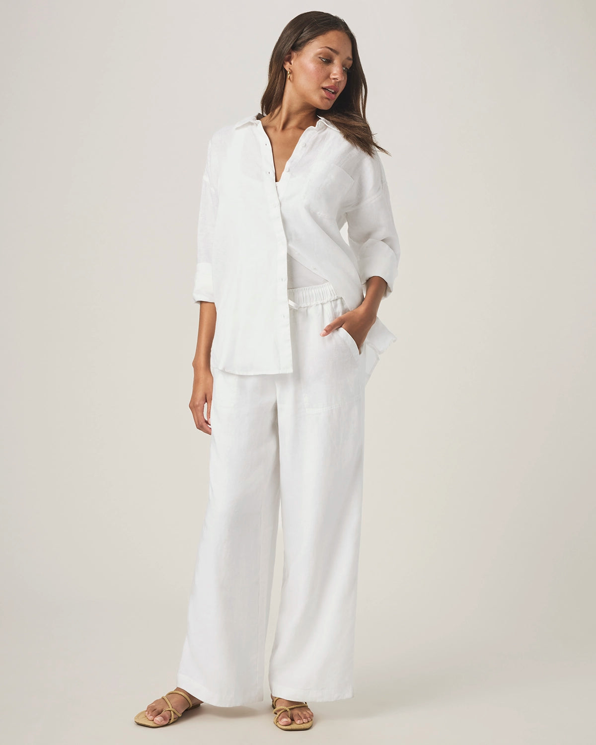 Splendid | Stella Linen Button Down - White