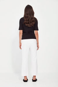 VERGE Scout Pant in White with slimmer straight-leg silhouette, Basque waist styling and stretch comfort, women’s pant at Hollie Rose.
