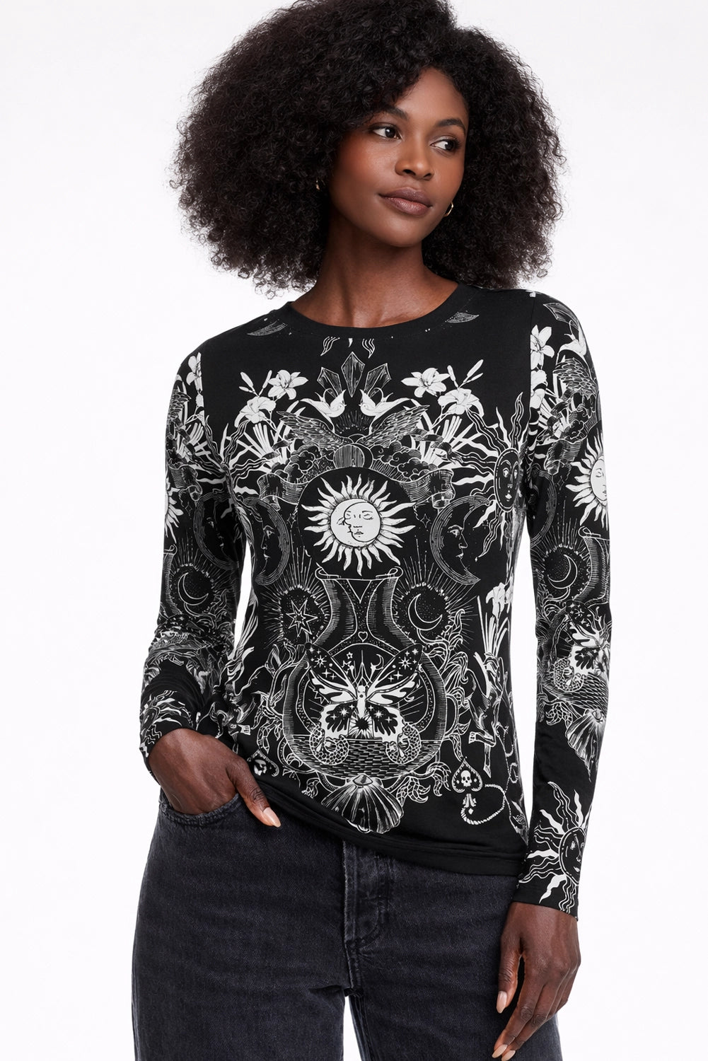 JOHNNY WAS | THE JANIE FAVORITE LONG SLEEVE BOAT NECK FITTED TEE - KRYSALLIS T18925-O