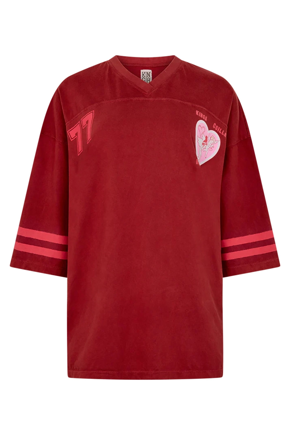 Shop Kinga Csilla Team KC Tee Dress in washed cotton with sporty stripe sleeves, relaxed V-neck and oversized fit at Hollie Rose. Free Shipping, Afterpay & ZipPay.
