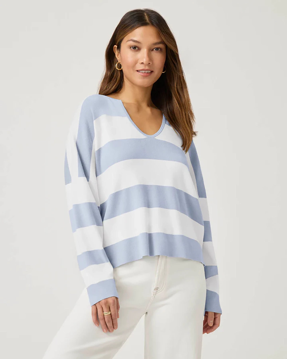 Splendid | Veronica Stripe Swtr - White/Seaport