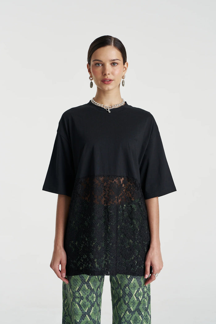 SUMMI SUMMI | LACE PANEL TEE - BLACK