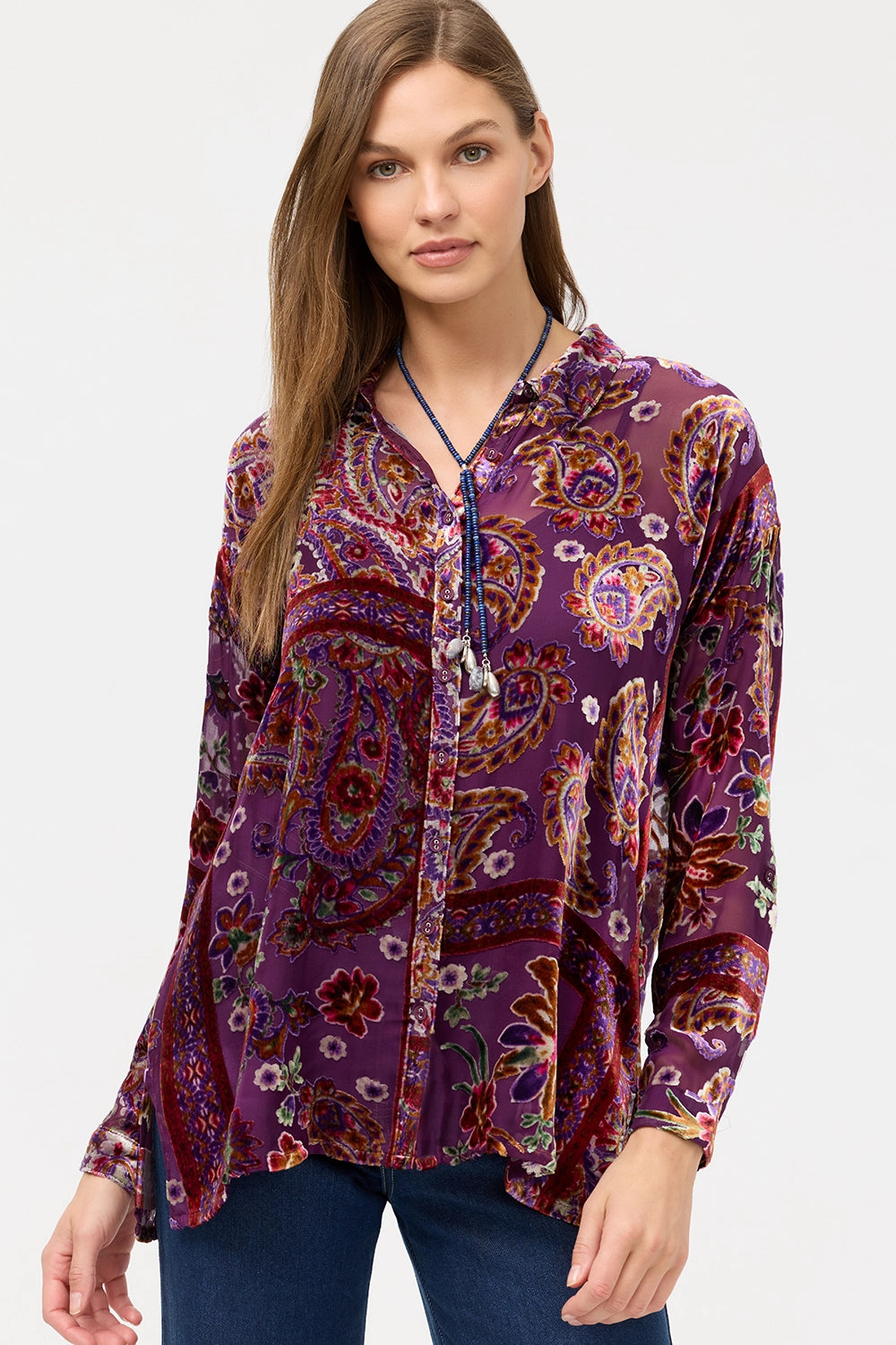 JOHNNY WAS | THE SLIM AUDREY COLLARED SHIRT - DOMITILA BURNOUT C17625-O
