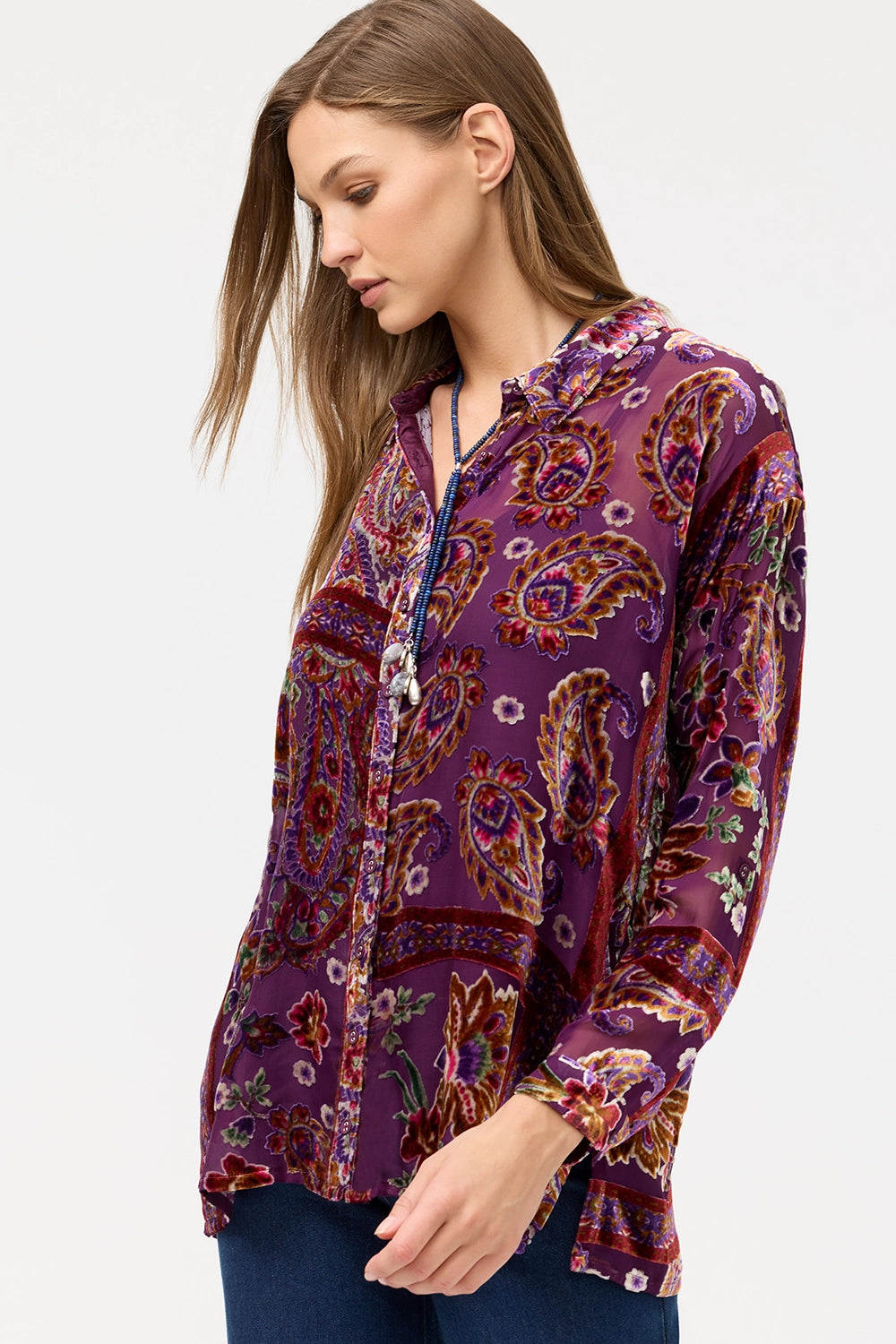 JOHNNY WAS | THE SLIM AUDREY COLLARED SHIRT - DOMITILA BURNOUT C17625-O