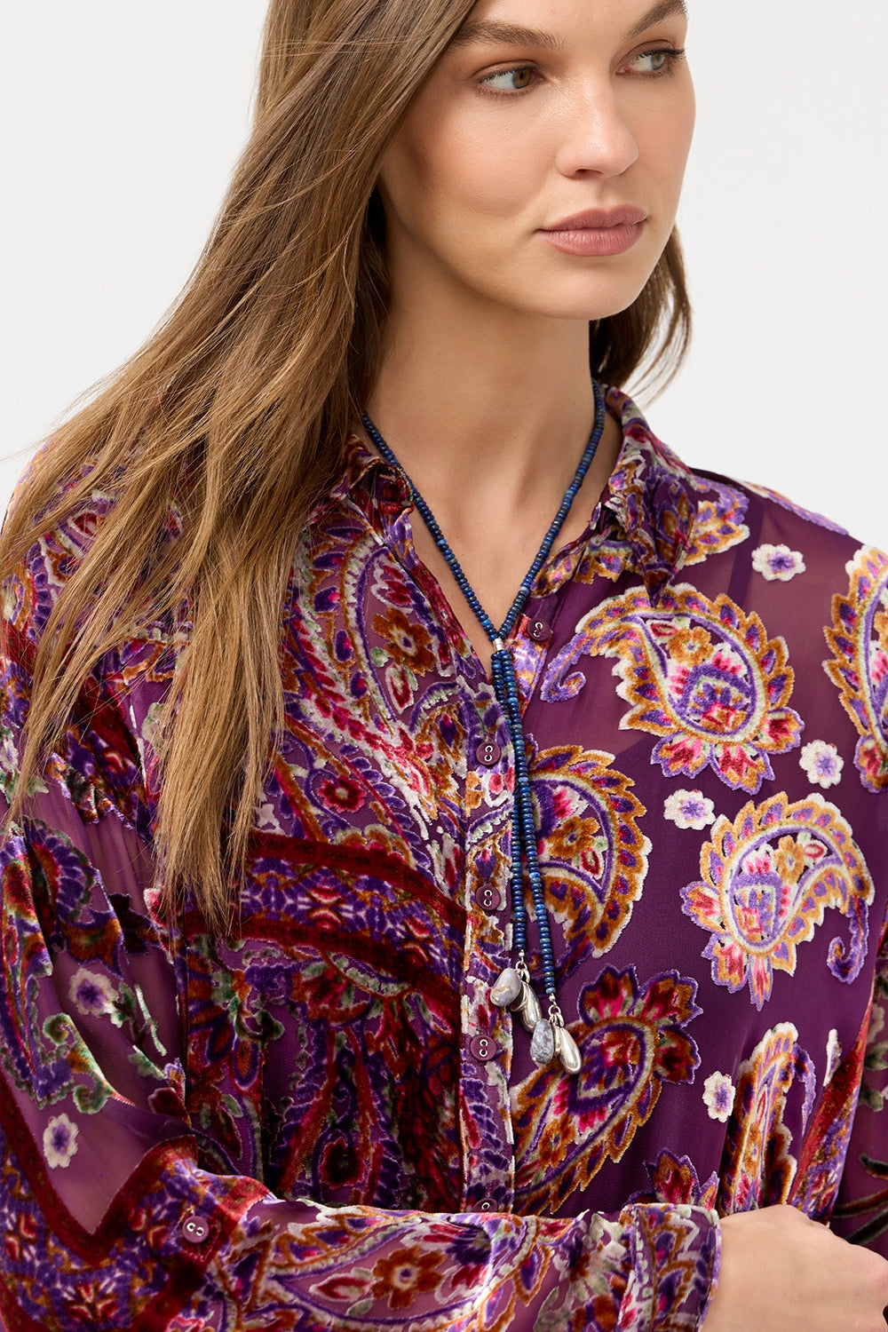 JOHNNY WAS | THE SLIM AUDREY COLLARED SHIRT - DOMITILA BURNOUT C17625-O