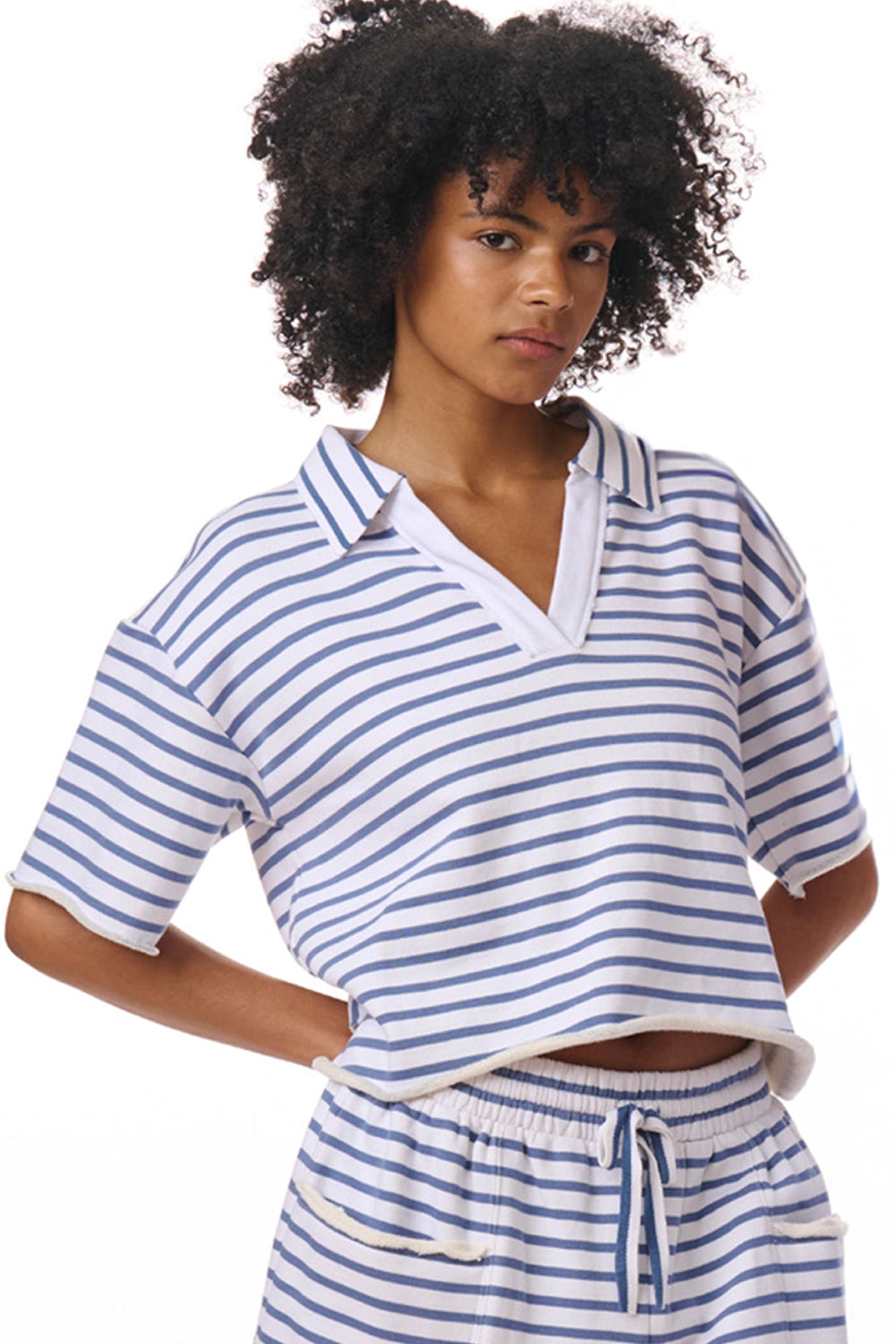 Splendid | Cassie Trry Striped Polo - White/Seaport