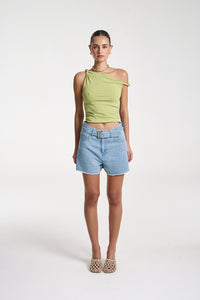 SUMMI SUMMI | TWIST OFF SHOULDER TOP - APPLE GREEN