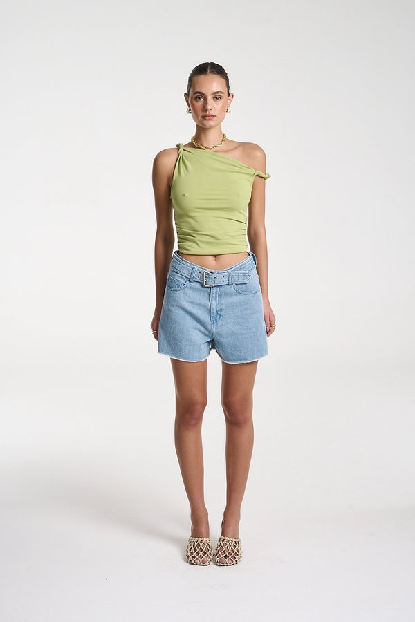 SUMMI SUMMI | TWIST OFF SHOULDER TOP - APPLE GREEN