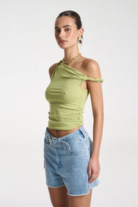 SUMMI SUMMI | TWIST OFF SHOULDER TOP - APPLE GREEN