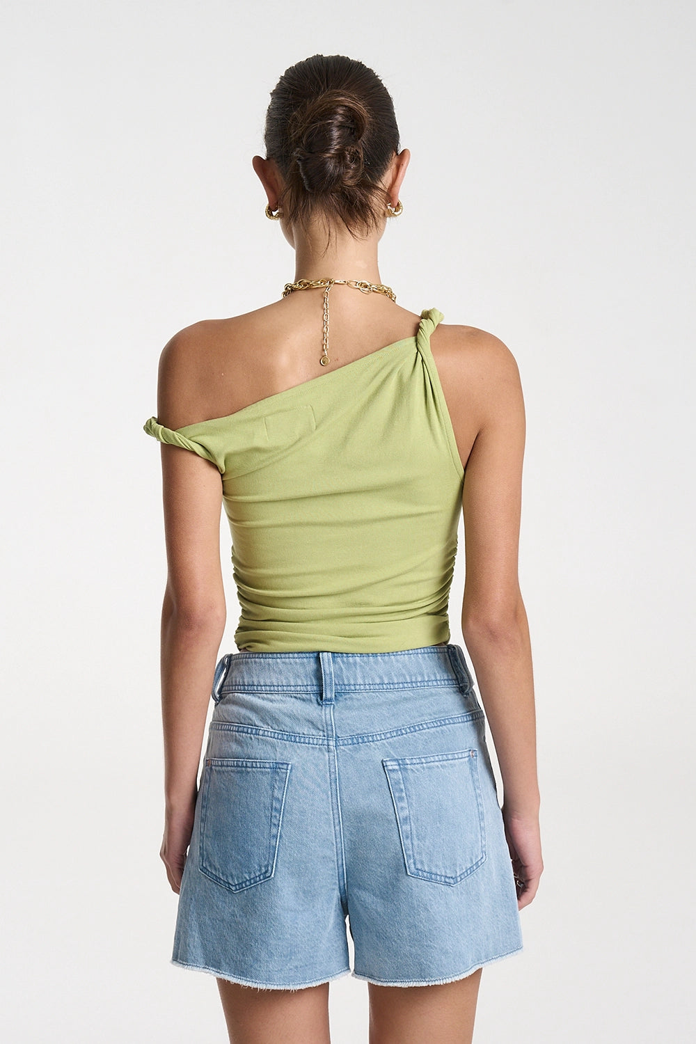 SUMMI SUMMI | TWIST OFF SHOULDER TOP - APPLE GREEN