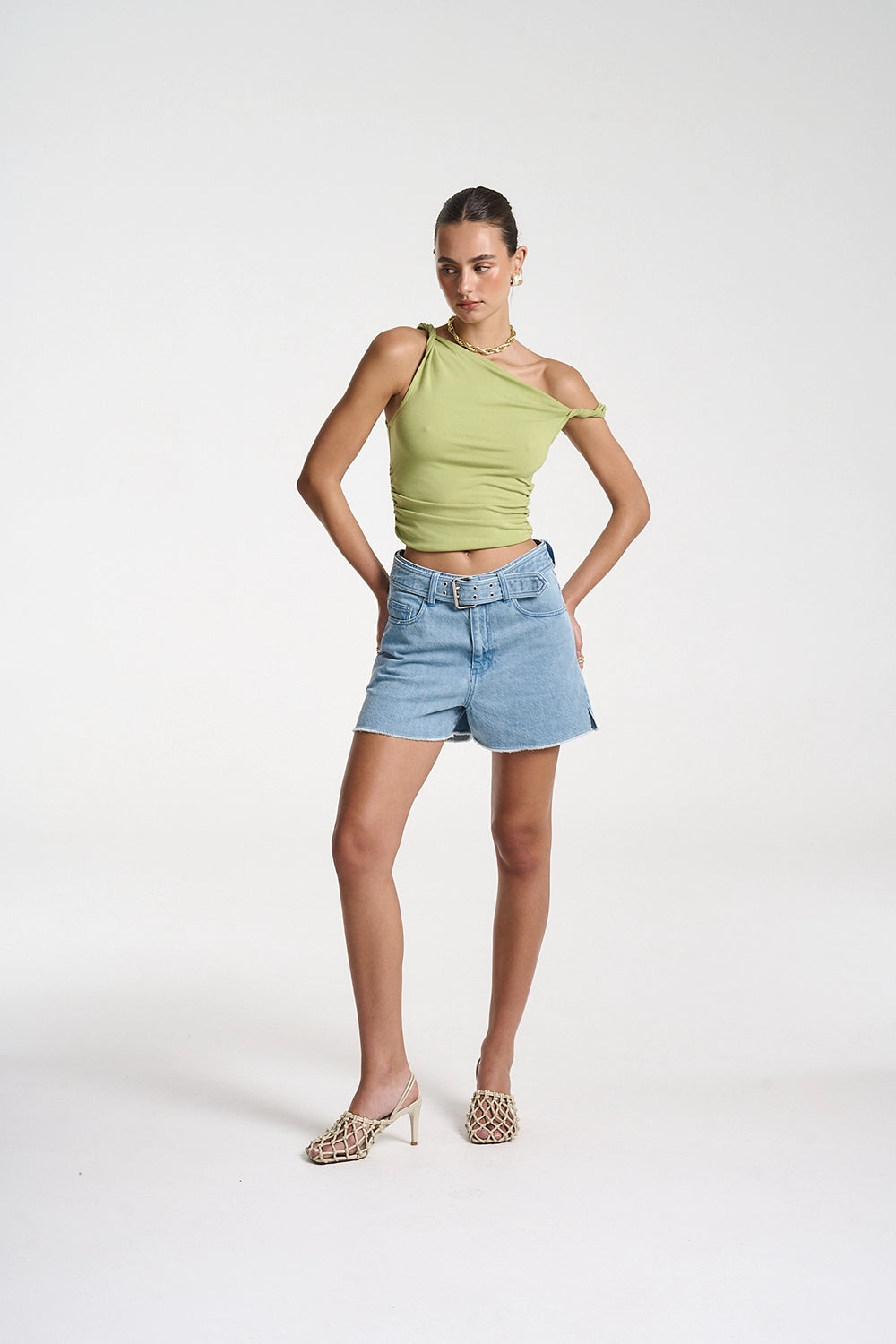 SUMMI SUMMI | TWIST OFF SHOULDER TOP - APPLE GREEN