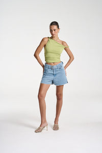 SUMMI SUMMI | TWIST OFF SHOULDER TOP - APPLE GREEN