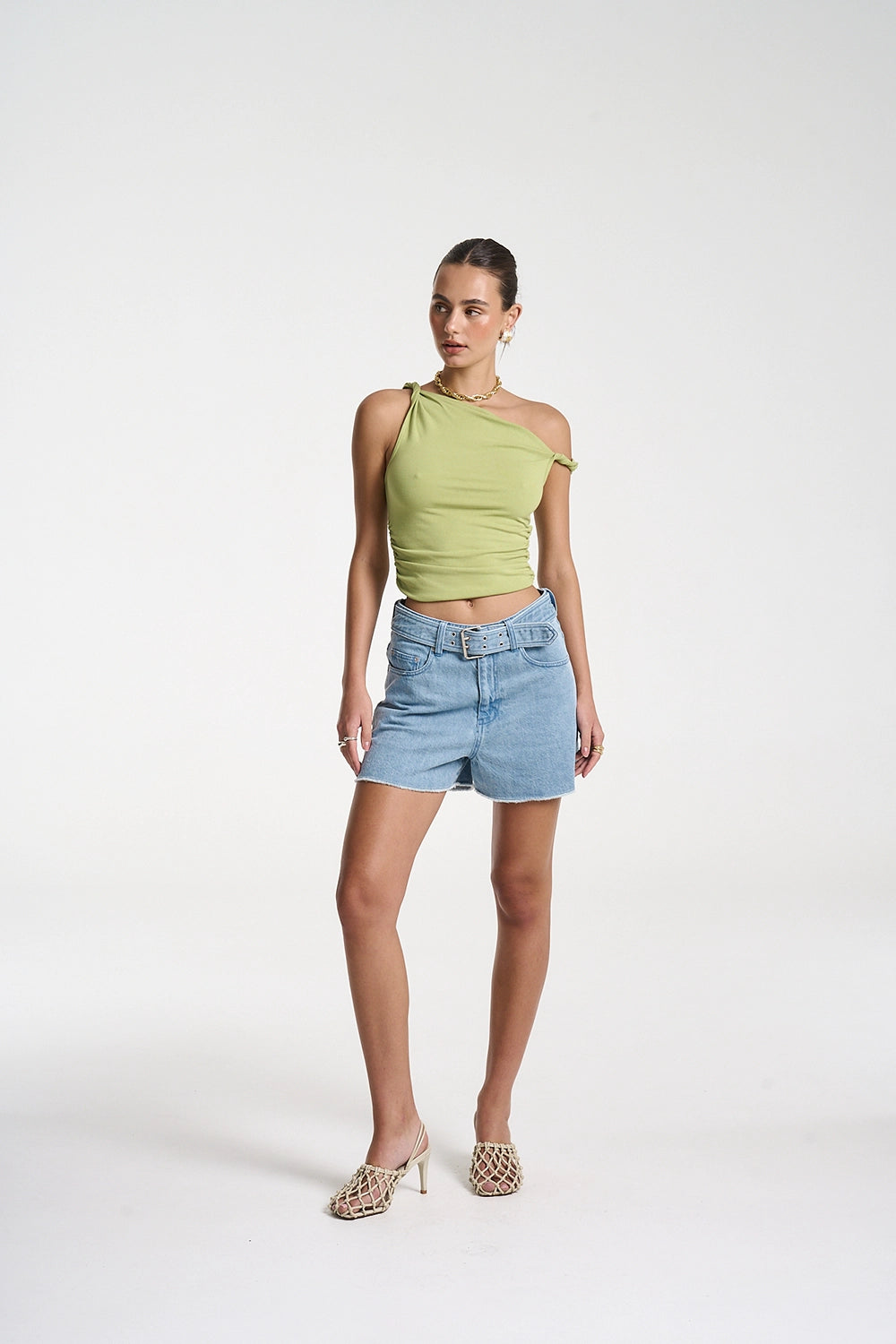 SUMMI SUMMI | TWIST OFF SHOULDER TOP - APPLE GREEN
