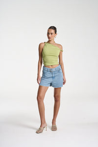 SUMMI SUMMI | TWIST OFF SHOULDER TOP - APPLE GREEN