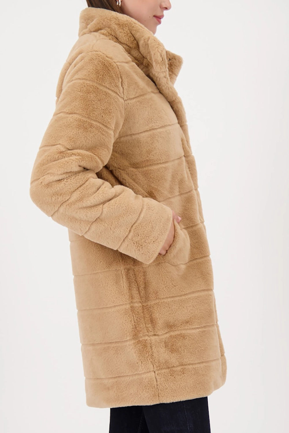 MONARI | FAKE FUR COAT WITH STRIPES - COGNAC 809690