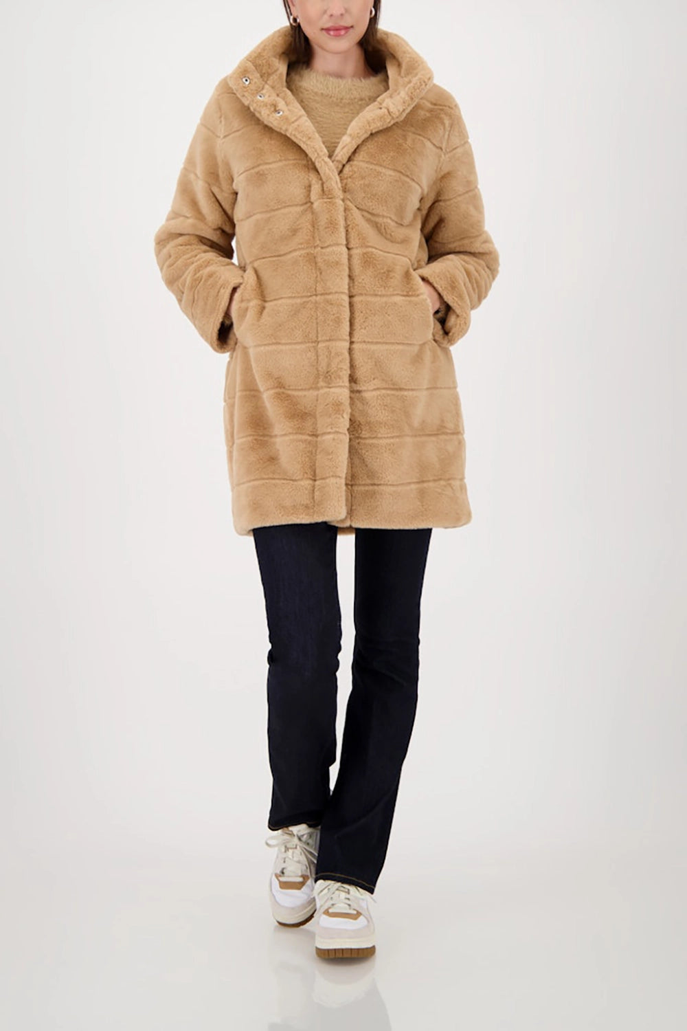 MONARI | FAKE FUR COAT WITH STRIPES - COGNAC 809690