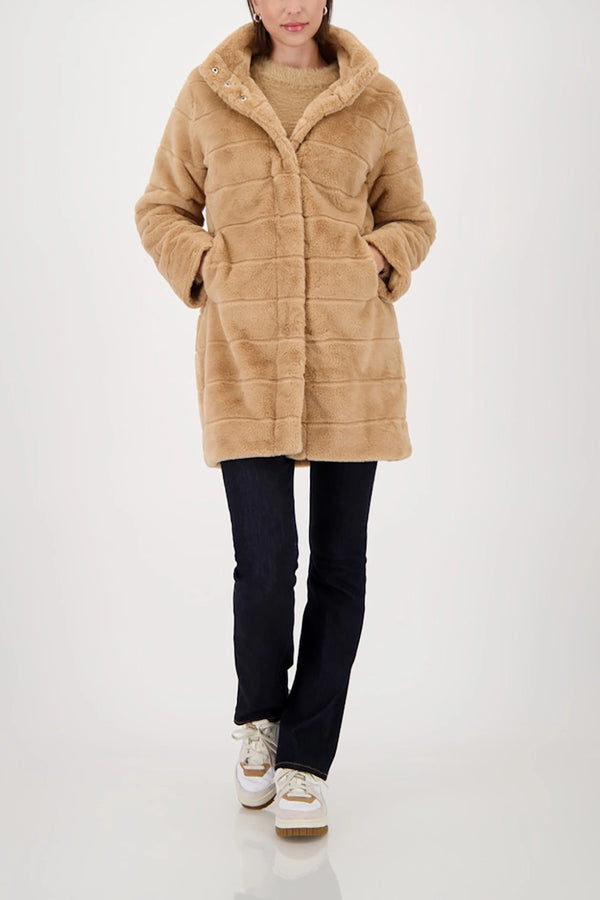 MONARI | FAKE FUR COAT WITH STRIPES - COGNAC 809690
