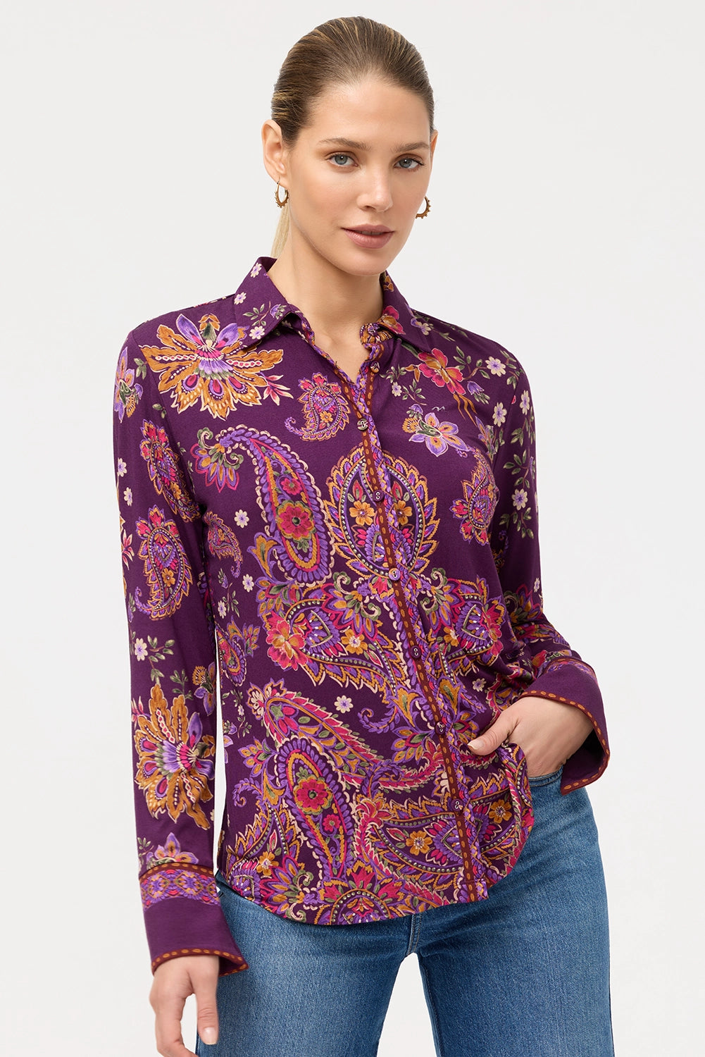 JOHNNY WAS | THE JANIE FAVORITE BUTTON FRONT SHIRT - DOMITILA SCARF T17925-O