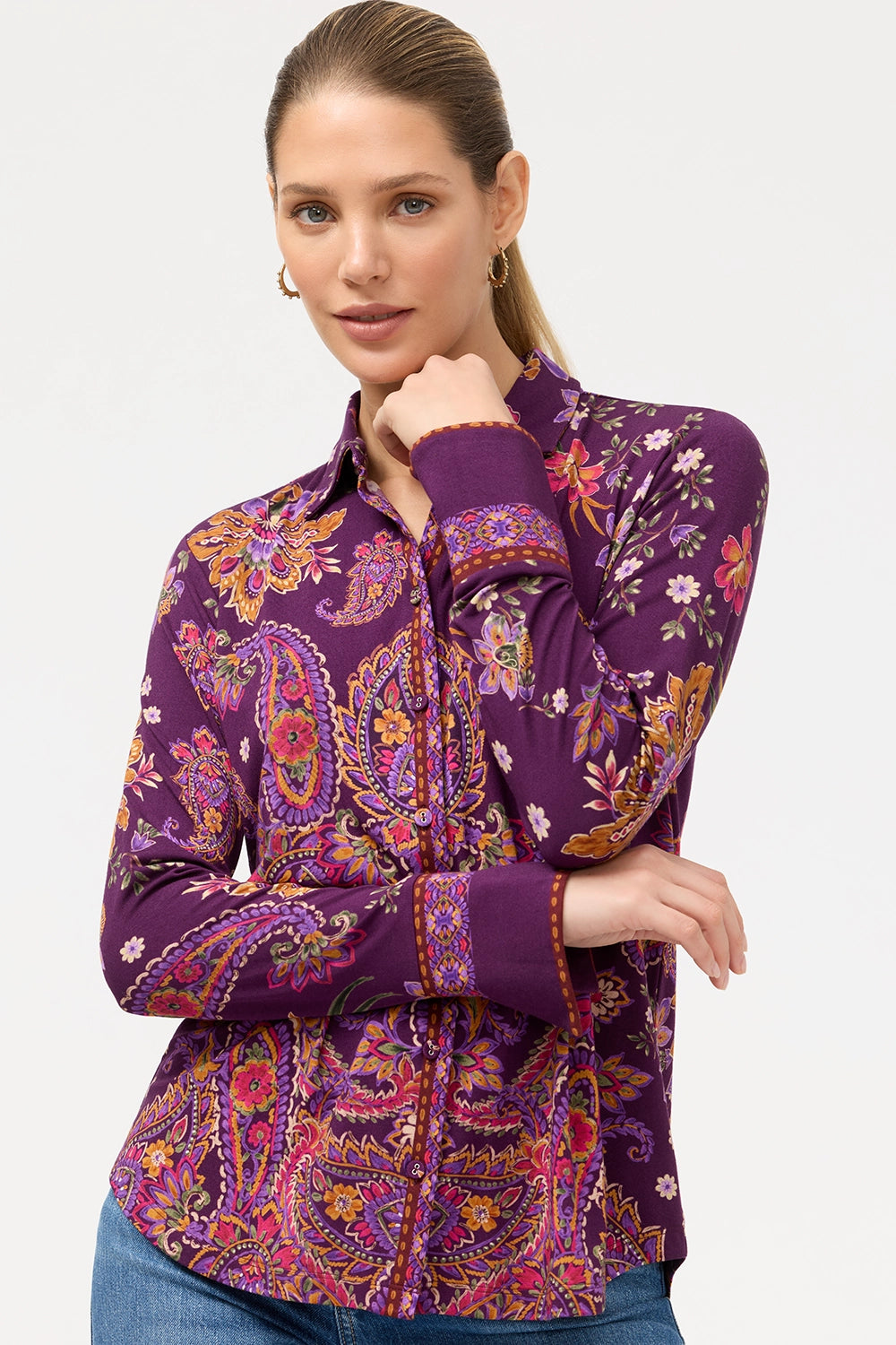 JOHNNY WAS | THE JANIE FAVORITE BUTTON FRONT SHIRT - DOMITILA SCARF T17925-O