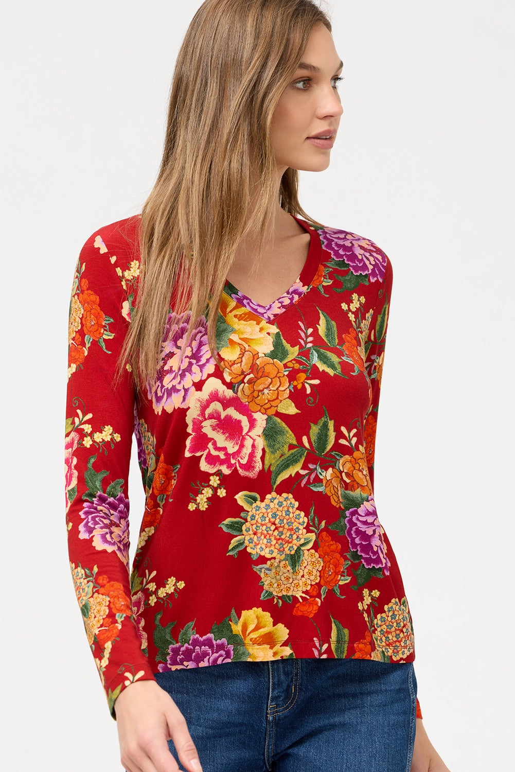 JOHNNY WAS | THE JANIE FAVORITE LONG SLEEVE SCOOP NECK FITTED TEE - RYUU FLOWER T18125-O